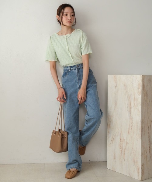 Bab(バブ)の「前後2WAYオーガンジーしわトップス(Tシャツ/カットソー・レディース・アイボリー/ライトグリーン/ピンク/ライトブルー・FREE)」の15枚目の写真