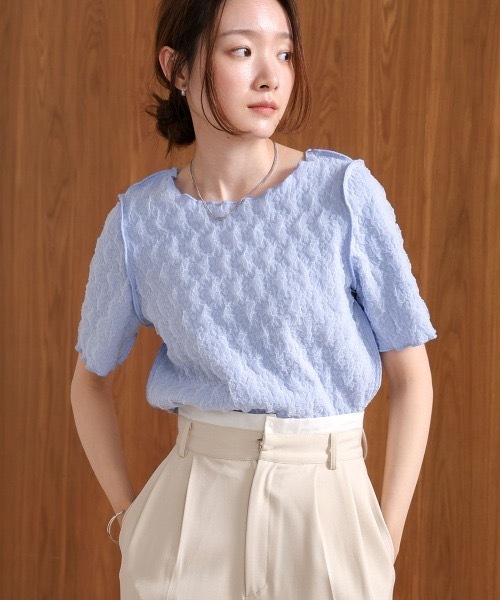 Bab(バブ)の「前後2WAYオーガンジーしわトップス(Tシャツ/カットソー・レディース・アイボリー/ライトグリーン/ピンク/ライトブルー・FREE)」の5枚目の写真