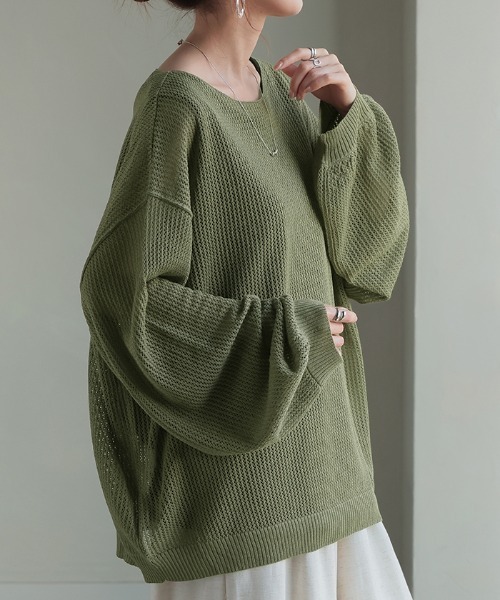 タグ付き未使用^_^ペーパーヤーンメッシュルーズニット スラブメッシュニット ニット レディース トップス 送料無料