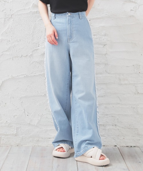 123 新品 ダメージツギハギデニムプリントゆったりコクーンパンツ FREAK'S STORE/ワイドシルエット ダメージ加工 ダブルニー