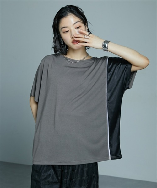 Soiunique（スワユニーク）の「サイド配色切替ゆったりサイズ半袖Tシャツ ［Soiunique］（Tシャツ/カットソー・レディース・ブラック×カーキ/ブラック×ブルー/ブラウン系・M/L/LL）」の3枚目の写真