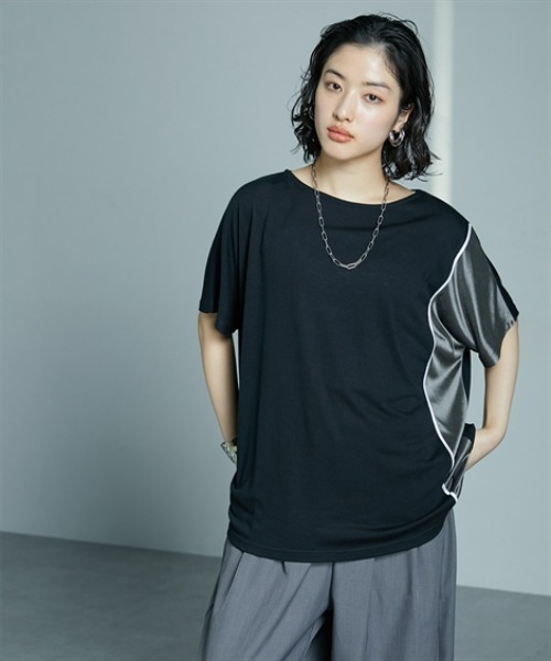 Soiunique（スワユニーク）の「サイド配色切替ゆったりサイズ半袖Tシャツ ［Soiunique］（Tシャツ/カットソー・レディース・ブラック×カーキ/ブラック×ブルー/ブラウン系・M/L/LL）」の10枚目の写真