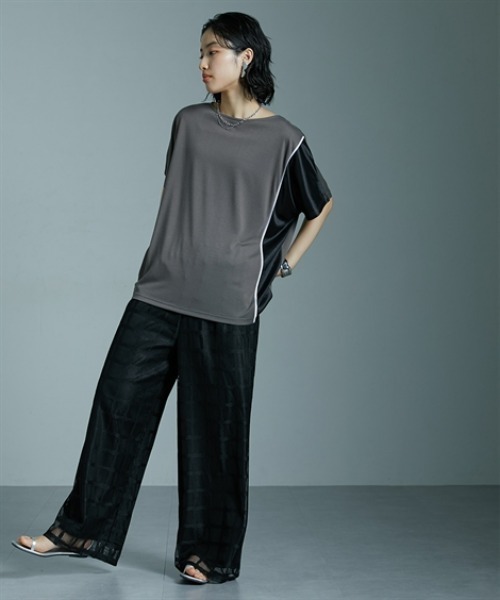 Soiunique（スワユニーク）の「サイド配色切替ゆったりサイズ半袖Tシャツ ［Soiunique］（Tシャツ/カットソー・レディース・ブラック×カーキ/ブラック×ブルー/ブラウン系・M/L/LL）」の16枚目の写真