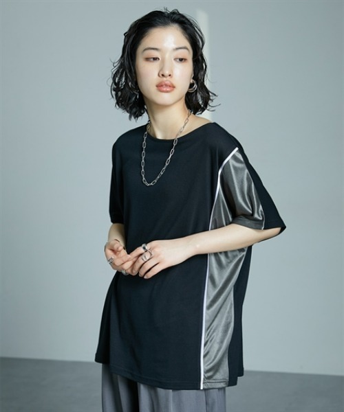 Soiunique（スワユニーク）の「サイド配色切替ゆったりサイズ半袖Tシャツ ［Soiunique］（Tシャツ/カットソー・レディース・ブラック×カーキ/ブラック×ブルー/ブラウン系・M/L/LL）」の11枚目の写真
