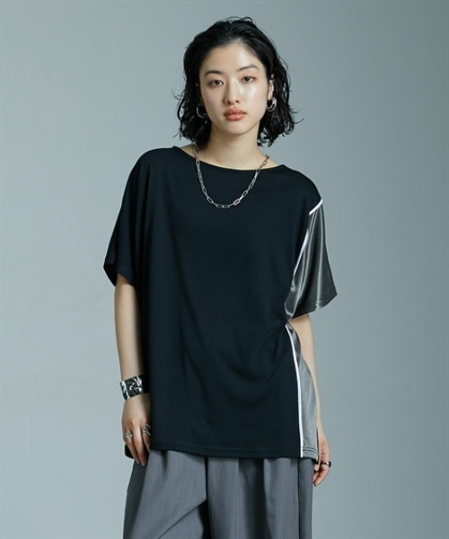 Soiunique（スワユニーク）の「サイド配色切替ゆったりサイズ半袖Tシャツ ［Soiunique］（Tシャツ/カットソー・レディース・ブラック×カーキ/ブラック×ブルー/ブラウン系・M/L/LL）」の17枚目の写真