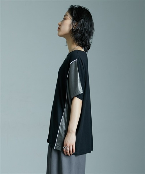 Soiunique（スワユニーク）の「サイド配色切替ゆったりサイズ半袖Tシャツ ［Soiunique］（Tシャツ/カットソー・レディース・ブラック×カーキ/ブラック×ブルー/ブラウン系・M/L/LL）」の18枚目の写真