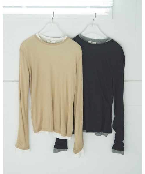 anuke（アンヌーク）の「Layered Sheer Long T-shirts（Tシャツ/カットソー・レディース・イエロー/ネイビー・FREE）」の8枚目の写真