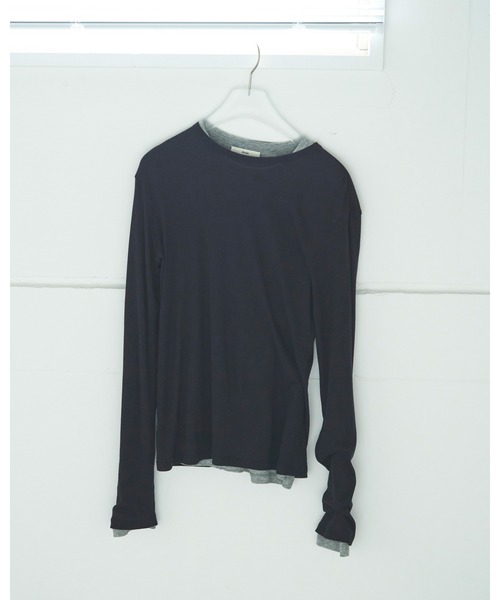 anuke（アンヌーク）の「Layered Sheer Long T-shirts（Tシャツ/カットソー・レディース・イエロー/ネイビー・FREE）」の9枚目の写真
