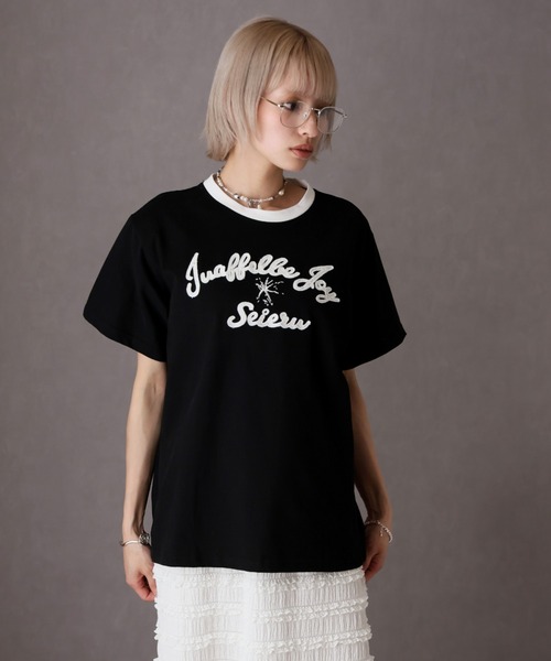 Girly Doll(ガーリードール)の「刺繍ロゴTシャツ(Tシャツ/カットソー・レディース・グレー/ブラック・F)」の13枚目の写真