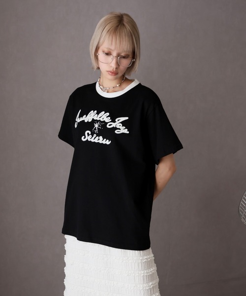 Girly Doll(ガーリードール)の「刺繍ロゴTシャツ(Tシャツ/カットソー・レディース・グレー/ブラック・F)」の14枚目の写真