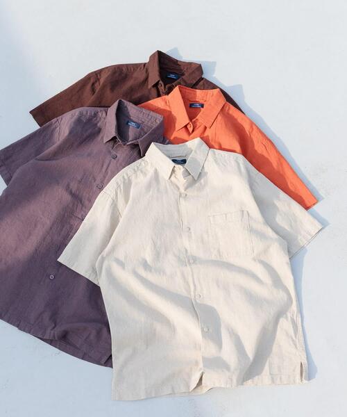 ITEMS URBANRESEARCH(アイテムズ アーバンリサーチ)の「『セットアップ対応』天然素材リネンコットンレギュラーカラー半袖シャツ(シャツ/ブラウス・メンズ・アイボリー/チャコールグレー/オレンジ系その他/ブラウン・MEDIUM/LARGE/X-LARGE)」の5枚目の写真