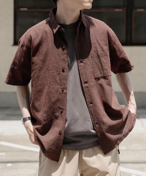 ITEMS URBANRESEARCH(アイテムズ アーバンリサーチ)の「『セットアップ対応』天然素材リネンコットンレギュラーカラー半袖シャツ(シャツ/ブラウス・メンズ・アイボリー/チャコールグレー/オレンジ系その他/ブラウン・MEDIUM/LARGE/X-LARGE)」の18枚目の写真