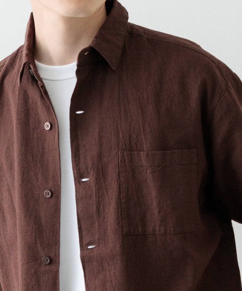 ITEMS URBANRESEARCH(アイテムズ アーバンリサーチ)の「『セットアップ対応』天然素材リネンコットンレギュラーカラー半袖シャツ(シャツ/ブラウス・メンズ・アイボリー/チャコールグレー/オレンジ系その他/ブラウン・MEDIUM/LARGE/X-LARGE)」の8枚目の写真