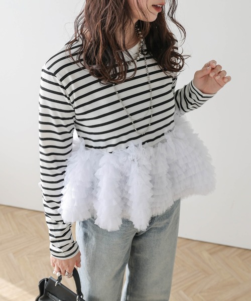 SUGAR BISKET(シュガービスケット)の「ティアードチュールドッキングトップス(その他トップス・レディース・ホワイト/ブラック/ブラック系1/ホワイト系1・フリー)」の3枚目の写真