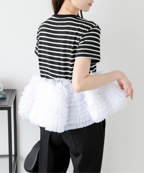 SUGAR BISKET(シュガービスケット)の「ティアードチュールドッキングトップス(その他トップス・レディース・ホワイト/ブラック/ブラック系1/ホワイト系1・フリー)」の6枚目の写真
