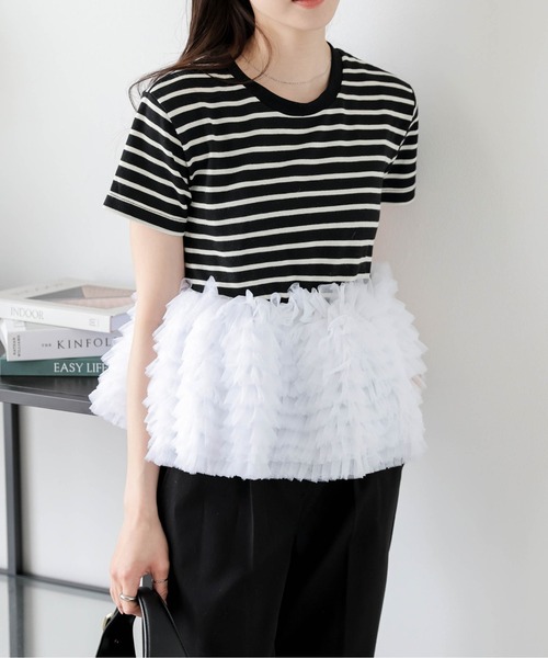 SUGAR BISKET(シュガービスケット)の「ティアードチュールドッキングトップス(その他トップス・レディース・ホワイト/ブラック/ブラック系1/ホワイト系1・フリー)」の15枚目の写真