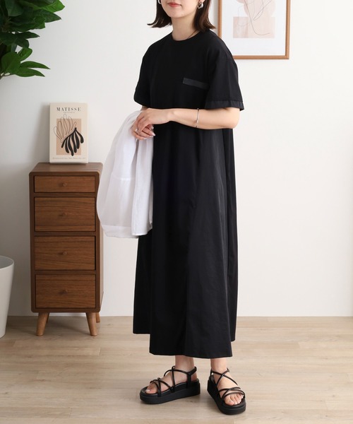 A.N.L(エーエヌエル レーベル)の「A.N.L フェイクポケットジャージーワンピース(ワンピース・レディース・ブラック/カーキ/ベージュ・38)」の4枚目の写真