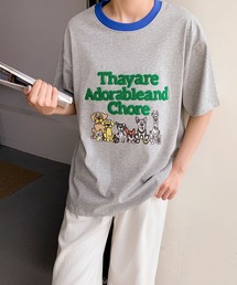 【綿100%使用】アニマルプリント×英字刺繍Tシャツ カットソー