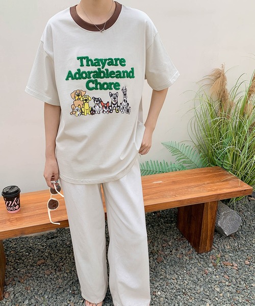 LOWO(ロワ)の「【綿100%使用】アニマルプリント×英字刺繍Tシャツ カットソー(Tシャツ/カットソー・レディース・グレー/ブラウン/アイボリー/ネイビー・FREE)」の14枚目の写真