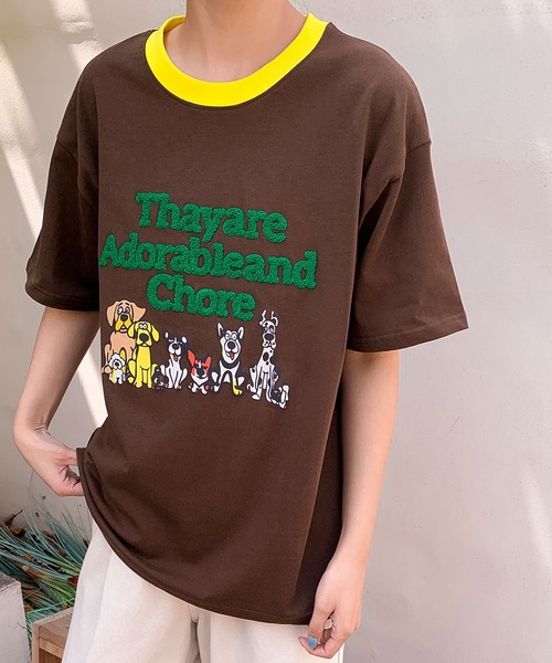 LOWO(ロワ)の「【綿100%使用】アニマルプリント×英字刺繍Tシャツ カットソー(Tシャツ/カットソー・レディース・グレー/ブラウン/アイボリー/ネイビー・FREE)」の15枚目の写真