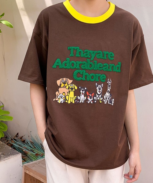 LOWO(ロワ)の「【綿100%使用】アニマルプリント×英字刺繍Tシャツ カットソー(Tシャツ/カットソー・レディース・グレー/ブラウン/アイボリー/ネイビー・FREE)」の16枚目の写真