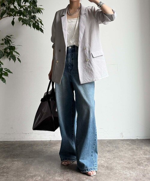 DouDou（ドゥドゥ）の「【新色追加】ライトフェイクリネンジャケット（テーラードジャケット・レディース・キャメル/チャコールグレー/ライトグレー・FREE）」の16枚目の写真