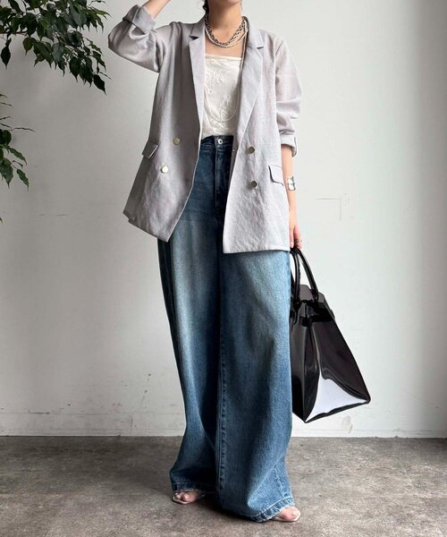 DouDou（ドゥドゥ）の「【新色追加】ライトフェイクリネンジャケット（テーラードジャケット・レディース・キャメル/チャコールグレー/ライトグレー・FREE）」の17枚目の写真