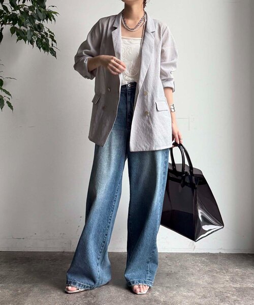 DouDou（ドゥドゥ）の「【新色追加】ライトフェイクリネンジャケット（テーラードジャケット・レディース・キャメル/チャコールグレー/ライトグレー・FREE）」の18枚目の写真