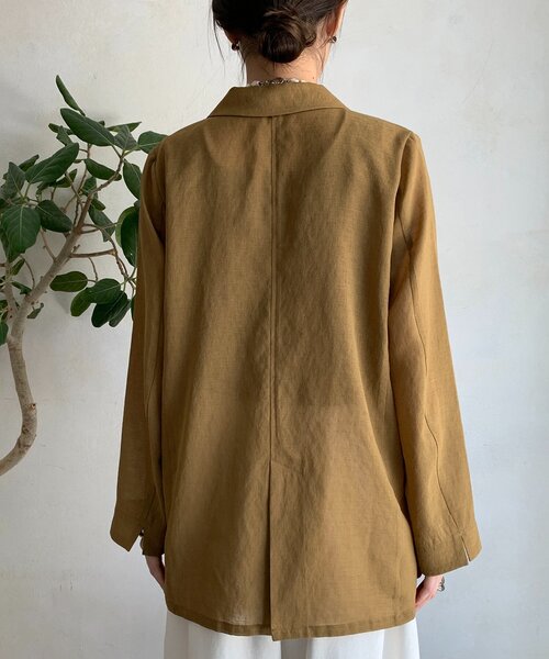 DouDou（ドゥドゥ）の「【新色追加】ライトフェイクリネンジャケット（テーラードジャケット・レディース・キャメル/チャコールグレー/ライトグレー・FREE）」の5枚目の写真