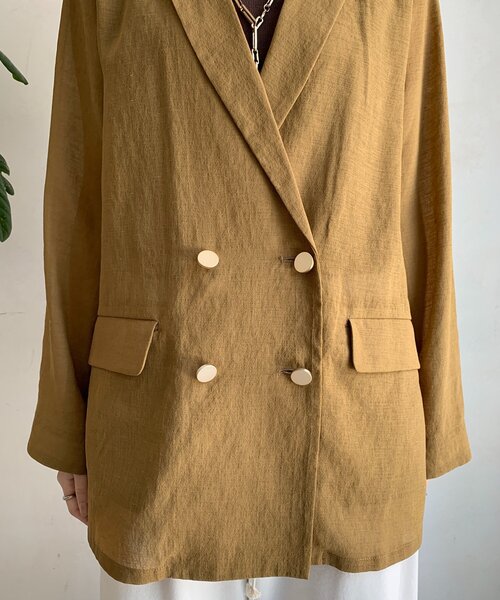 DouDou（ドゥドゥ）の「【新色追加】ライトフェイクリネンジャケット（テーラードジャケット・レディース・キャメル/チャコールグレー/ライトグレー・FREE）」の8枚目の写真