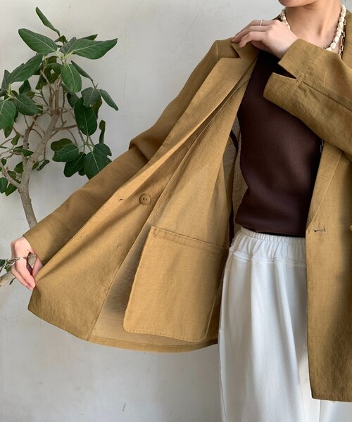DouDou（ドゥドゥ）の「【新色追加】ライトフェイクリネンジャケット（テーラードジャケット・レディース・キャメル/チャコールグレー/ライトグレー・FREE）」の12枚目の写真
