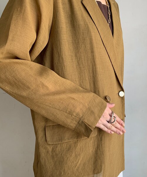 DouDou（ドゥドゥ）の「【新色追加】ライトフェイクリネンジャケット（テーラードジャケット・レディース・キャメル/チャコールグレー/ライトグレー・FREE）」の14枚目の写真
