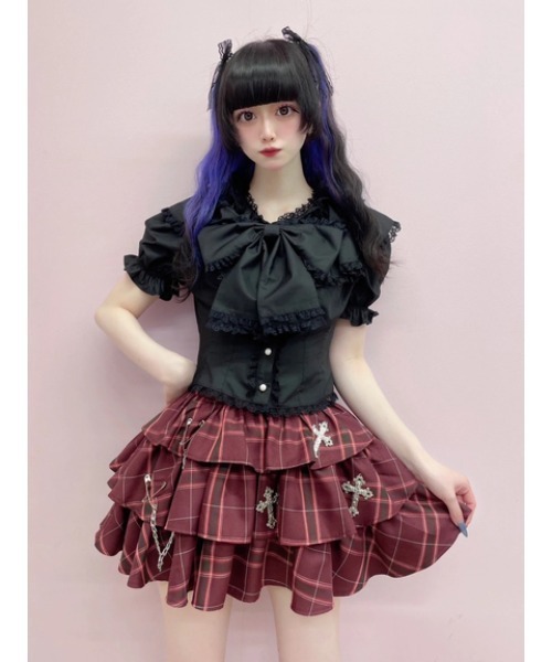 Jamie エーエヌケー（ジェイミーエーエヌケー）の「クロスモチーフティアードスカパン（スカート・レディース・ブラック/A・M）」の2枚目の写真