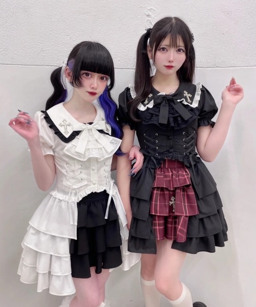 Jamie エーエヌケー（ジェイミーエーエヌケー）の「クロスモチーフティアードスカパン（スカート・レディース・ブラック/A・M）」の5枚目の写真