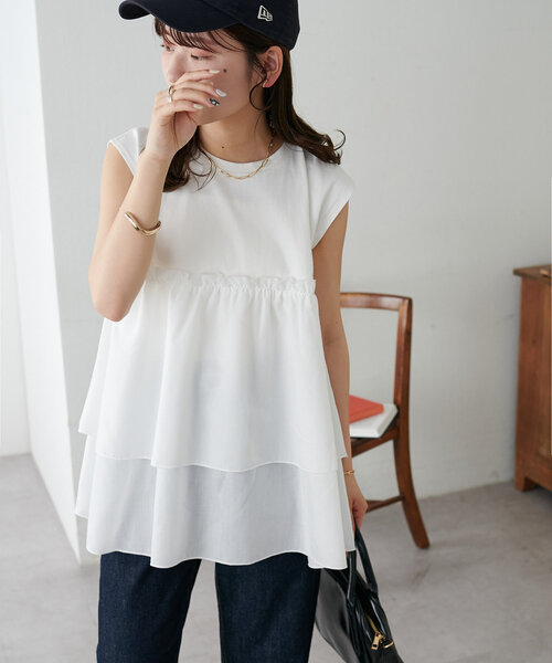 DISCOAT(ディスコート)の「【新色追加!/WEB限定】2段フリルドッキングトップス(Tシャツ/カットソー・レディース・ブラウン/ホワイト/ブラック・MEDIUM)」の15枚目の写真