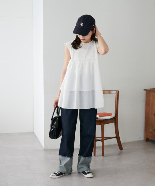 DISCOAT(ディスコート)の「【新色追加!/WEB限定】2段フリルドッキングトップス(Tシャツ/カットソー・レディース・ブラウン/ホワイト/ブラック・MEDIUM)」の16枚目の写真