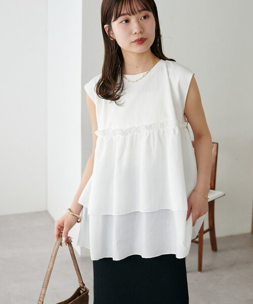 DISCOAT(ディスコート)の「【新色追加!/WEB限定】2段フリルドッキングトップス(Tシャツ/カットソー・レディース・ブラウン/ホワイト/ブラック・MEDIUM)」の17枚目の写真