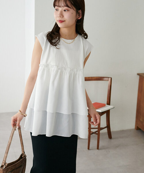 DISCOAT(ディスコート)の「【新色追加!/WEB限定】2段フリルドッキングトップス(Tシャツ/カットソー・レディース・ブラウン/ホワイト/ブラック・MEDIUM)」の18枚目の写真