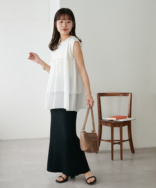 DISCOAT(ディスコート)の「【新色追加!/WEB限定】2段フリルドッキングトップス(Tシャツ/カットソー・レディース・ブラウン/ホワイト/ブラック・MEDIUM)」の19枚目の写真