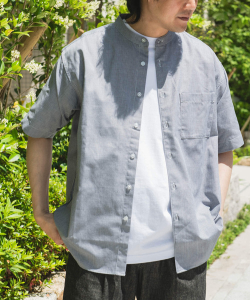 URBAN RESEARCH DOORS（アーバンリサーチドアーズ）の「TC バンドカラー ショートスリーブシャツ（シャツ/ブラウス・メンズ・ブルー系その他/ネイビー/ブラック系その他/グレー系その他・MEDIUM/LARGE）」の2枚目の写真