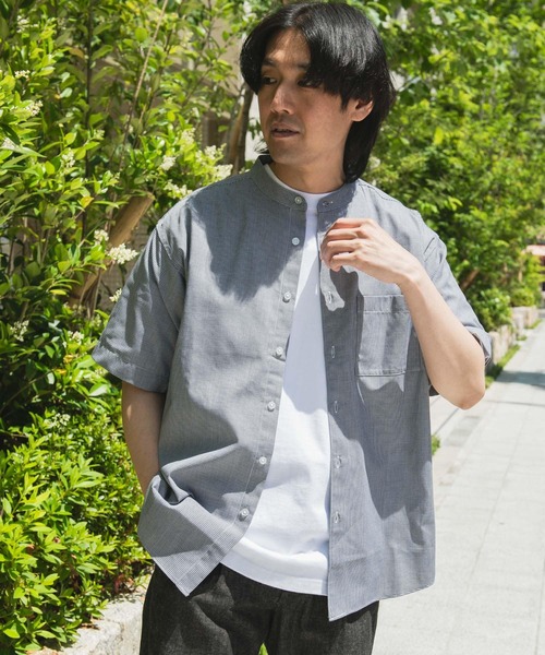 URBAN RESEARCH DOORS（アーバンリサーチドアーズ）の「TC バンドカラー ショートスリーブシャツ（シャツ/ブラウス・メンズ・ブルー系その他/ネイビー/ブラック系その他/グレー系その他・MEDIUM/LARGE）」の20枚目の写真