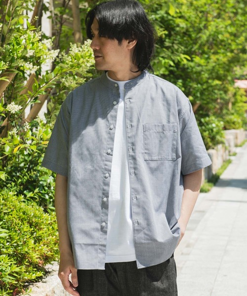 URBAN RESEARCH DOORS（アーバンリサーチドアーズ）の「TC バンドカラー ショートスリーブシャツ（シャツ/ブラウス・メンズ・ブルー系その他/ネイビー/ブラック系その他/グレー系その他・MEDIUM/LARGE）」の19枚目の写真