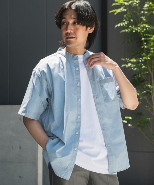 URBAN RESEARCH DOORS（アーバンリサーチドアーズ）の「TC バンドカラー ショートスリーブシャツ（シャツ/ブラウス・メンズ・ブルー系その他/ネイビー/ブラック系その他/グレー系その他・MEDIUM/LARGE）」の15枚目の写真