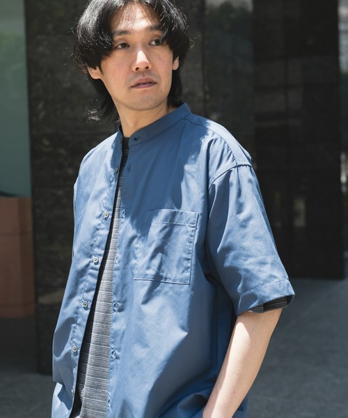 URBAN RESEARCH DOORS（アーバンリサーチドアーズ）の「TC バンドカラー ショートスリーブシャツ（シャツ/ブラウス・メンズ・ブルー系その他/ネイビー/ブラック系その他/グレー系その他・MEDIUM/LARGE）」の6枚目の写真