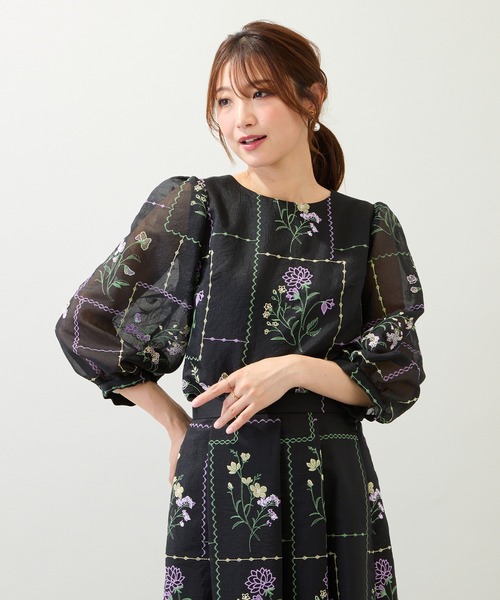 Rose Tiara(ローズティアラ)の「【セットアップ対応】パネル刺繍風ブラウス(シャツ/ブラウス・レディース・ブラック/ベージュ・38/42/46)」の16枚目の写真