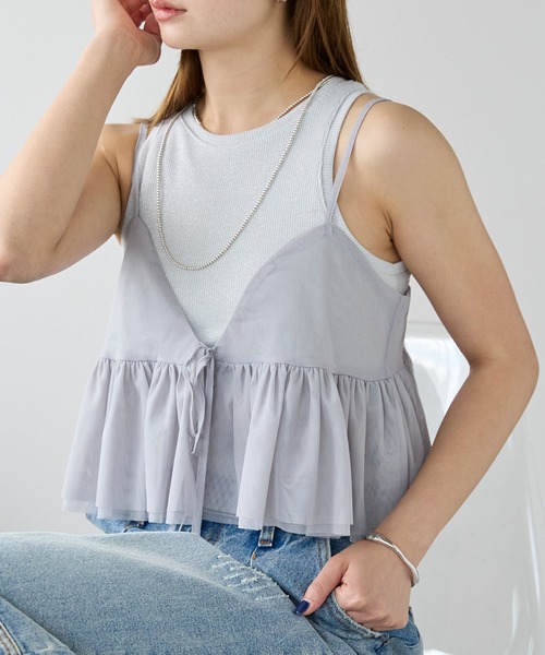 r.（アールドット）の「チュール　ペプラムビスチェ（キャミソール・レディース・アイボリー/ブラック/グレー・FREE）」の21枚目の写真