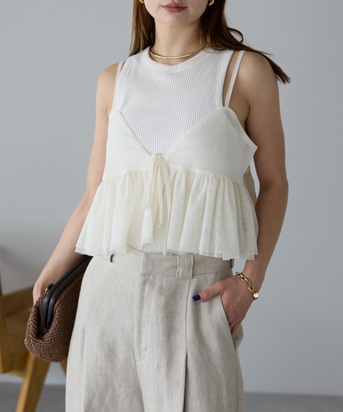 r.（アールドット）の「チュール　ペプラムビスチェ（キャミソール・レディース・アイボリー/ブラック/グレー・FREE）」の14枚目の写真