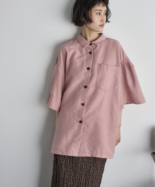 セール】ブラッシュドサテンタックフレアスリーブシャツ（シャツ