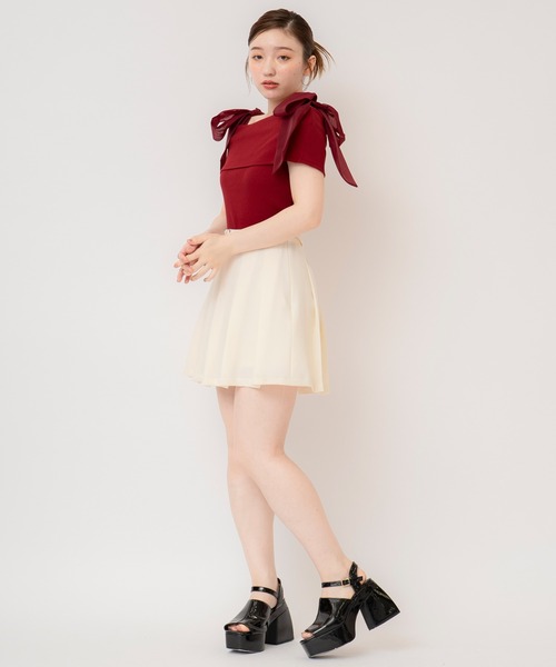 REDYAZEL(レディアゼル)の「リボンショルダーリブニットトップス(ニット/セーター・レディース・レッド/オフホワイト/チャコールグレー/ブラック・FREE)」の18枚目の写真