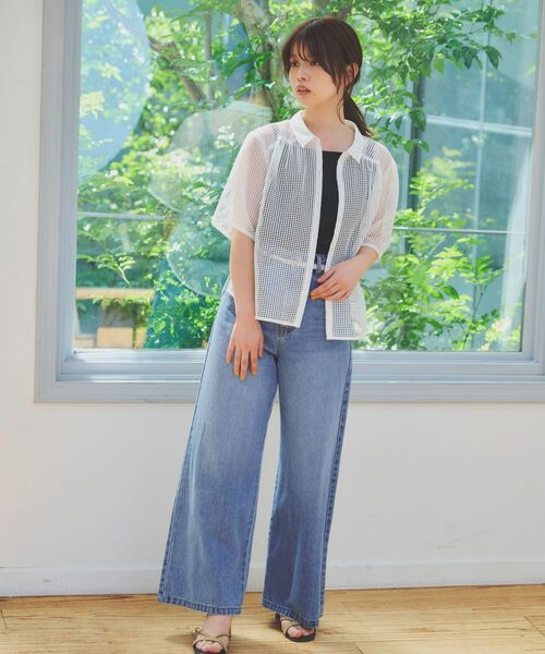 COHINA(コヒナ)の「ギャザーメッシュオーバーシャツブラウス 【低身長・小柄女性】(シャツ/ブラウス・レディース・ブラック/ホワイト・ONE SIZE)」の5枚目の写真